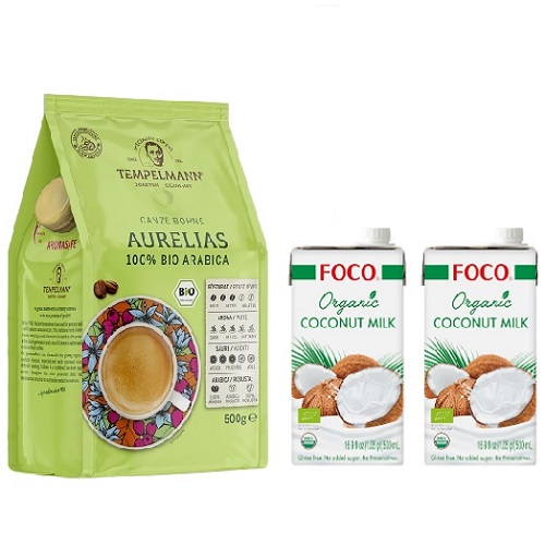 Кофе в зернах 500гр и 2 кокосовых молока